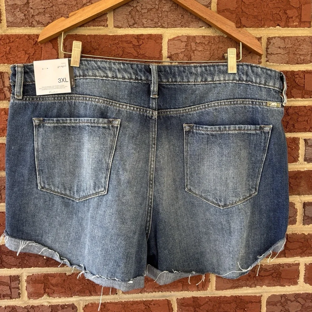 Kancan Denim Shorts Womens 3XL Blue‎ Button Front High Rise Rolled Cuff